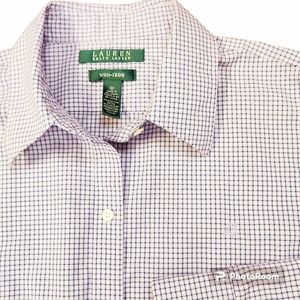 Lauren‎ Ralph Lauren Women's M Shirt Non Iron Button Long Sleeve Check Cotton